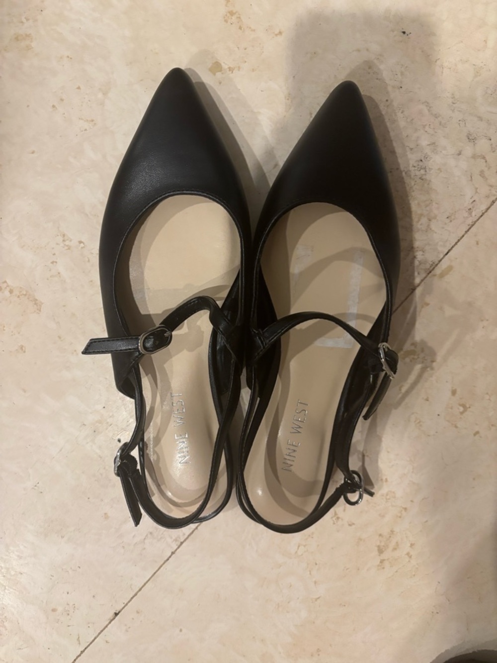Nine West Black Pointed Toe Ankle-Strap Flats